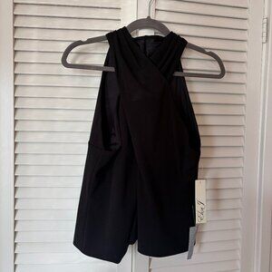 NWT Eliza J women's halter top 16 dressy shell high neck black cross front